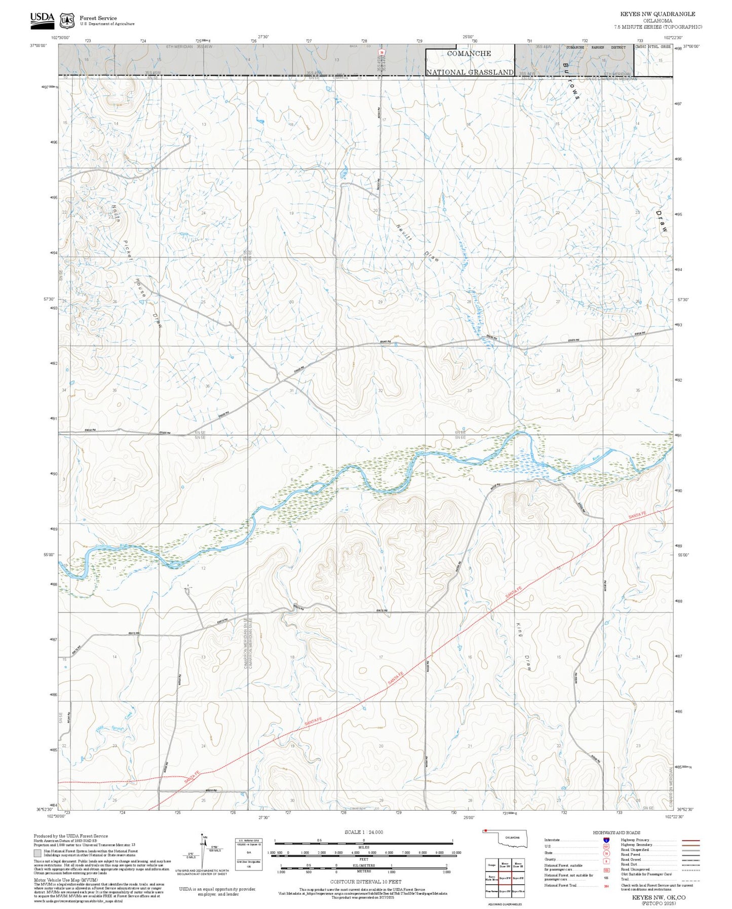 2025 Forest Service Topo Map of Keyes NW Oklahoma