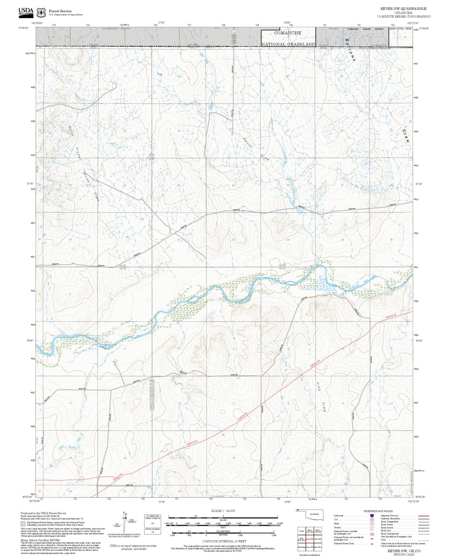 2025 Forest Service Topo Map of Keyes NW Oklahoma