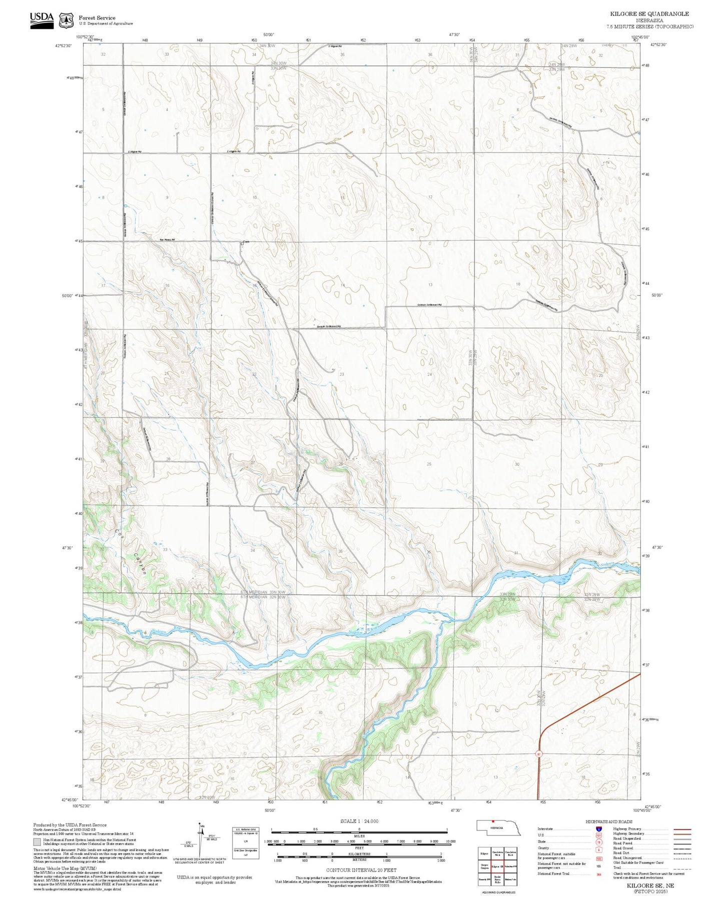 2025 Forest Service Topo Map of Kilgore SE Nebraska
