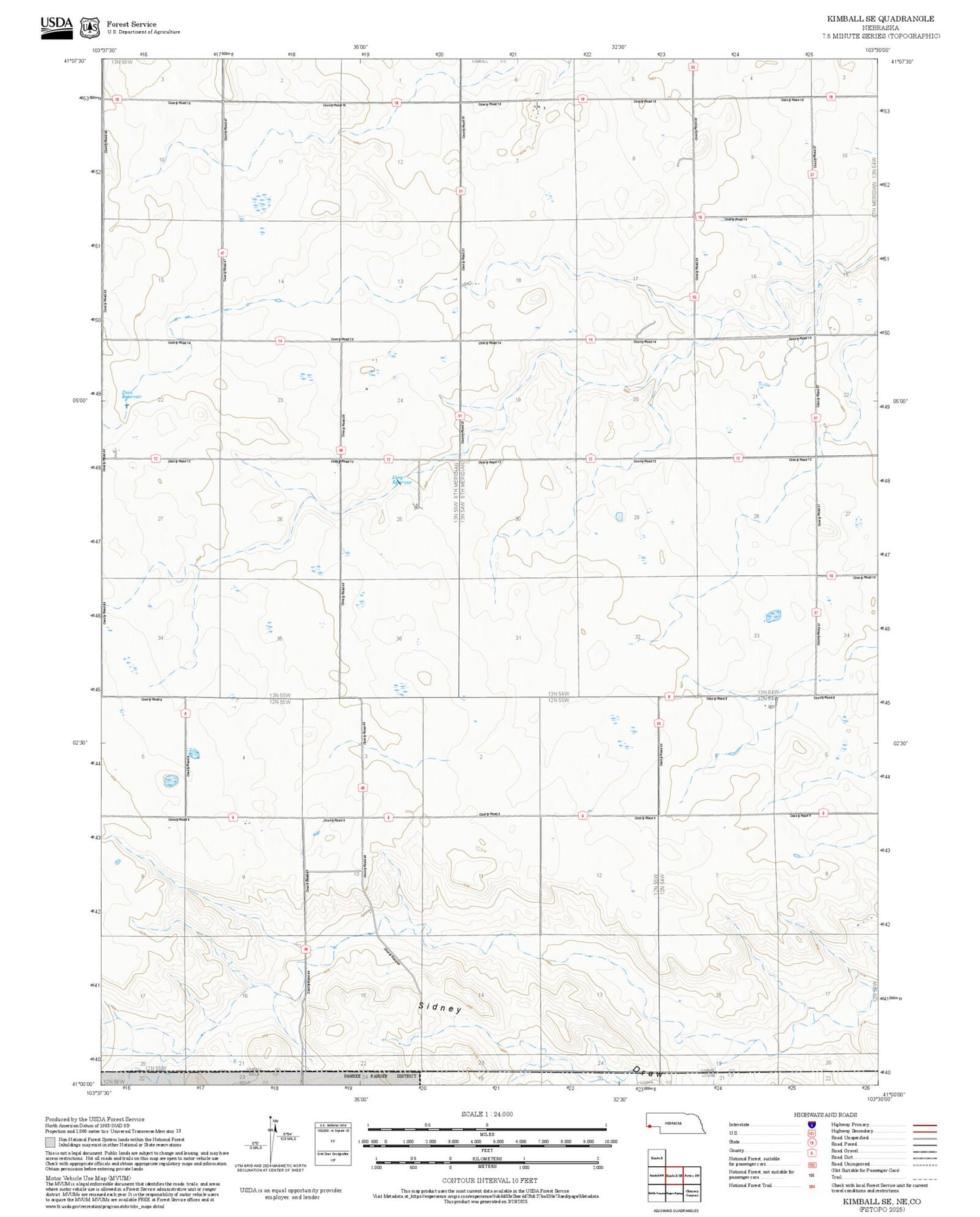 2025 Forest Service Topo Map of Kimball SE Nebraska