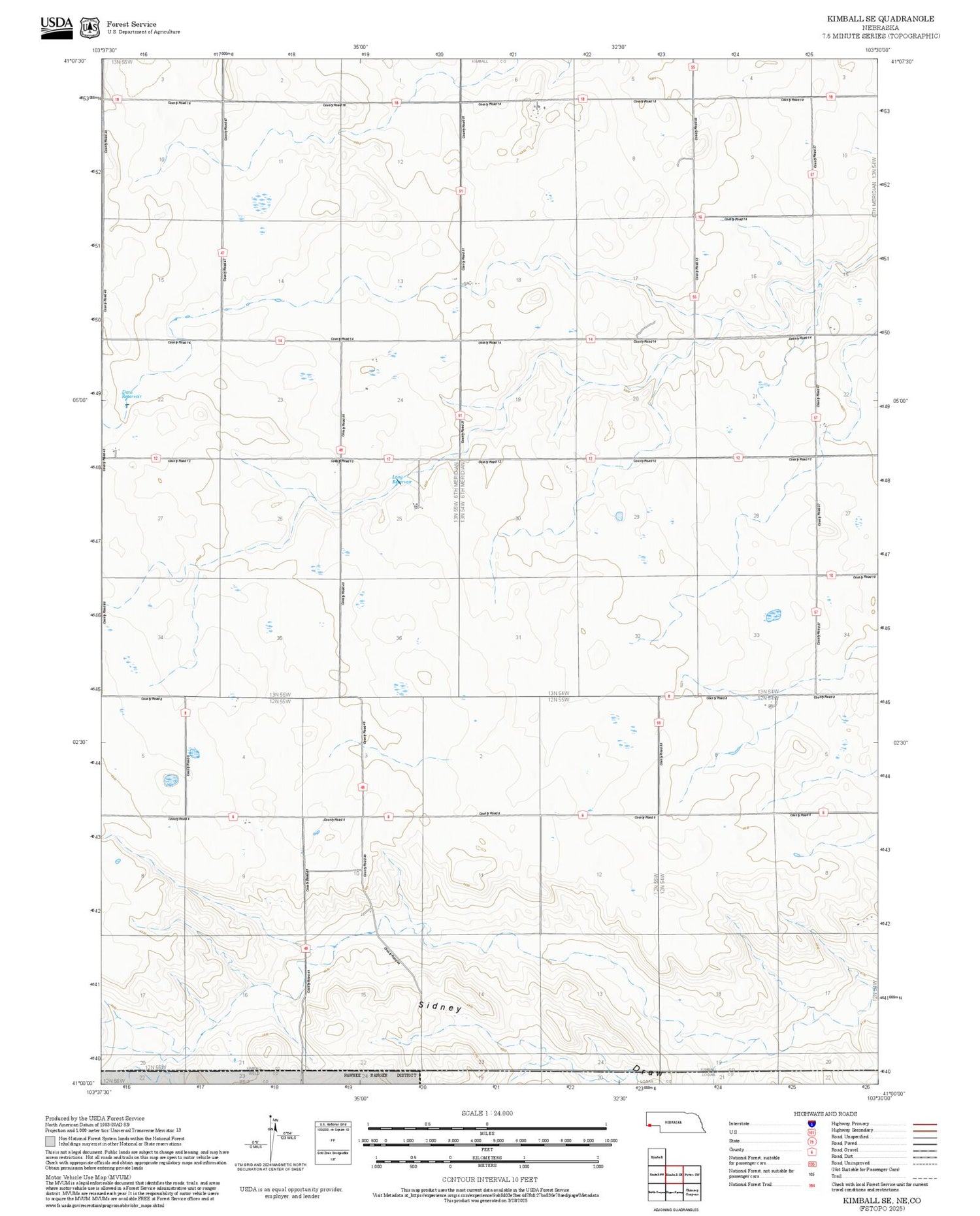2025 Forest Service Topo Map of Kimball SE Nebraska