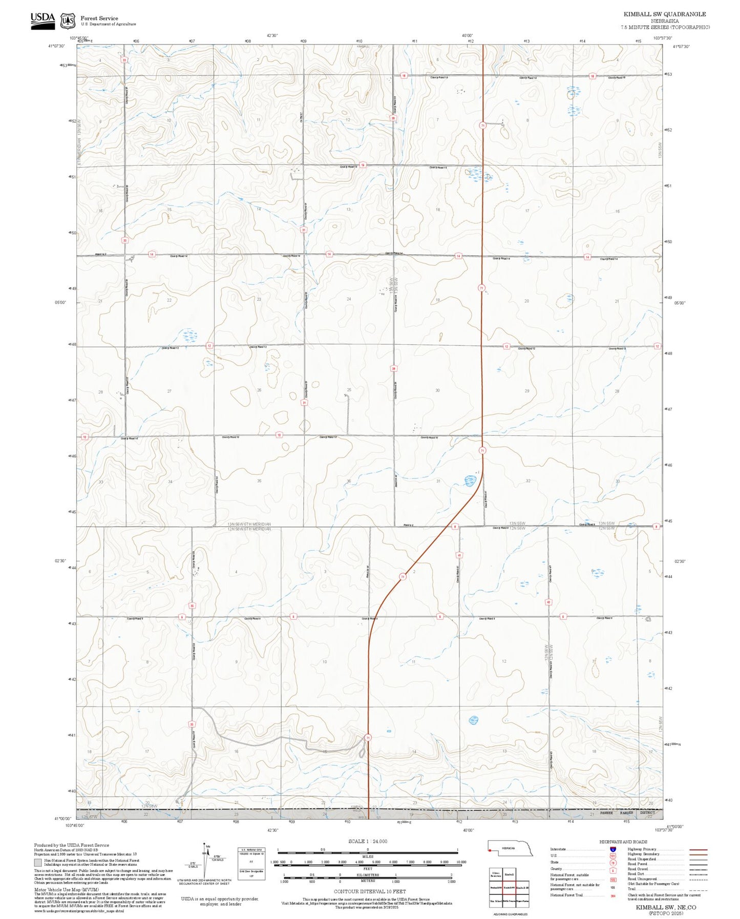 2025 Forest Service Topo Map of Kimball SW Nebraska