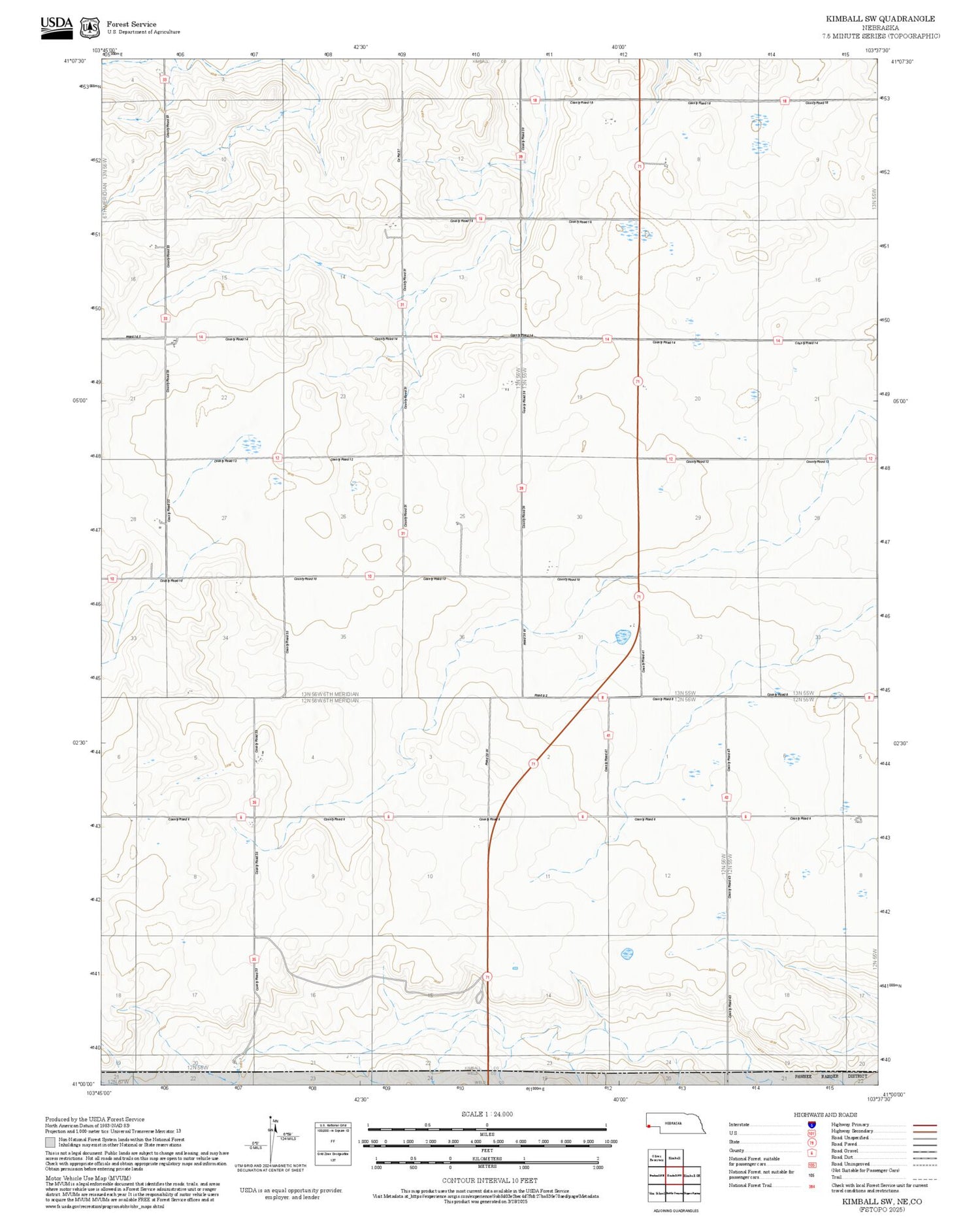 2025 Forest Service Topo Map of Kimball SW Nebraska