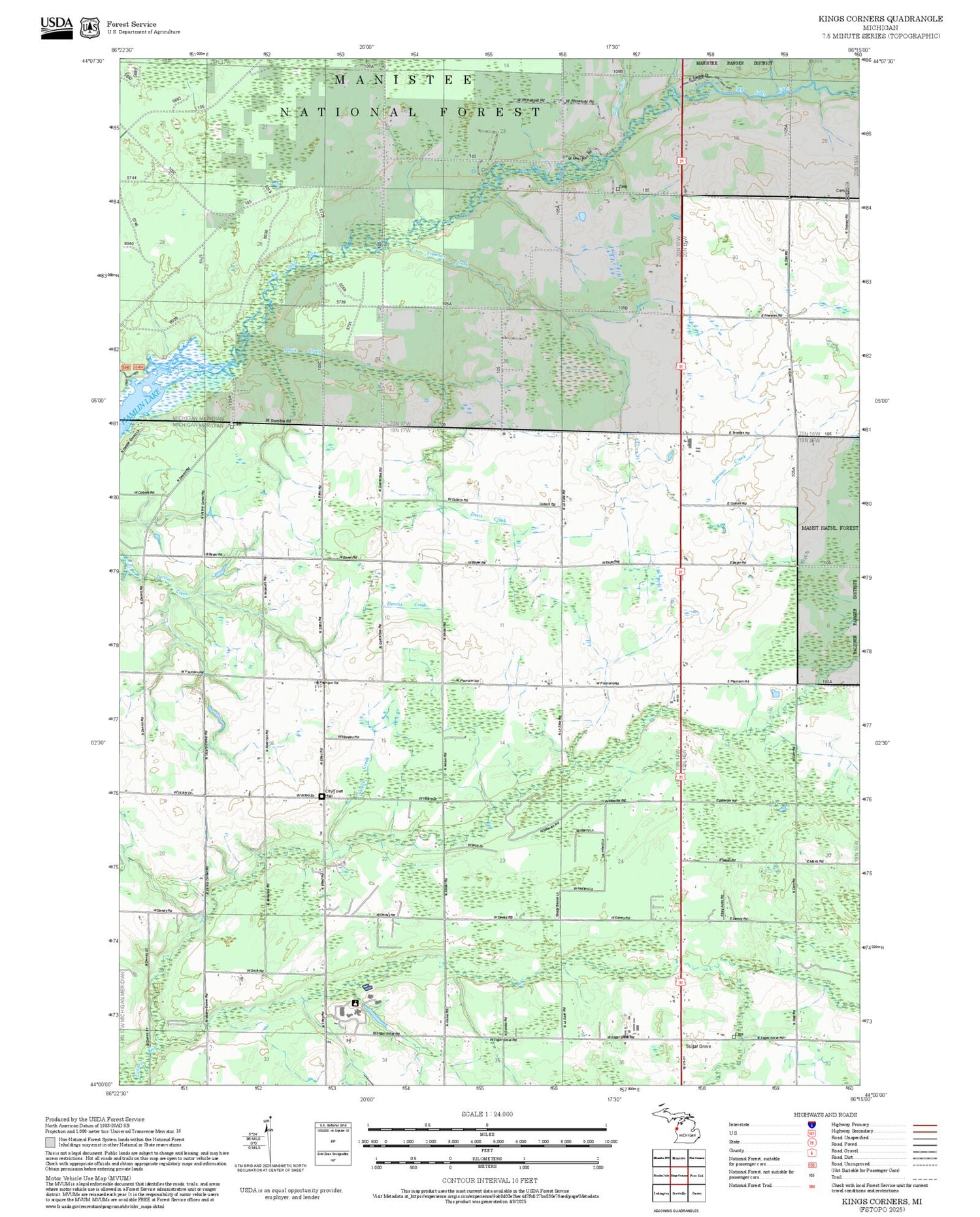 2025 Forest Service Topo Map of Kings Corners Michigan