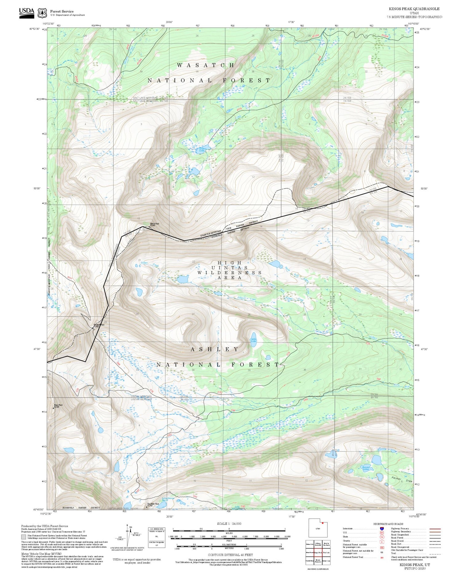 2025 Forest Service Topo Map of Kings Peak Utah
