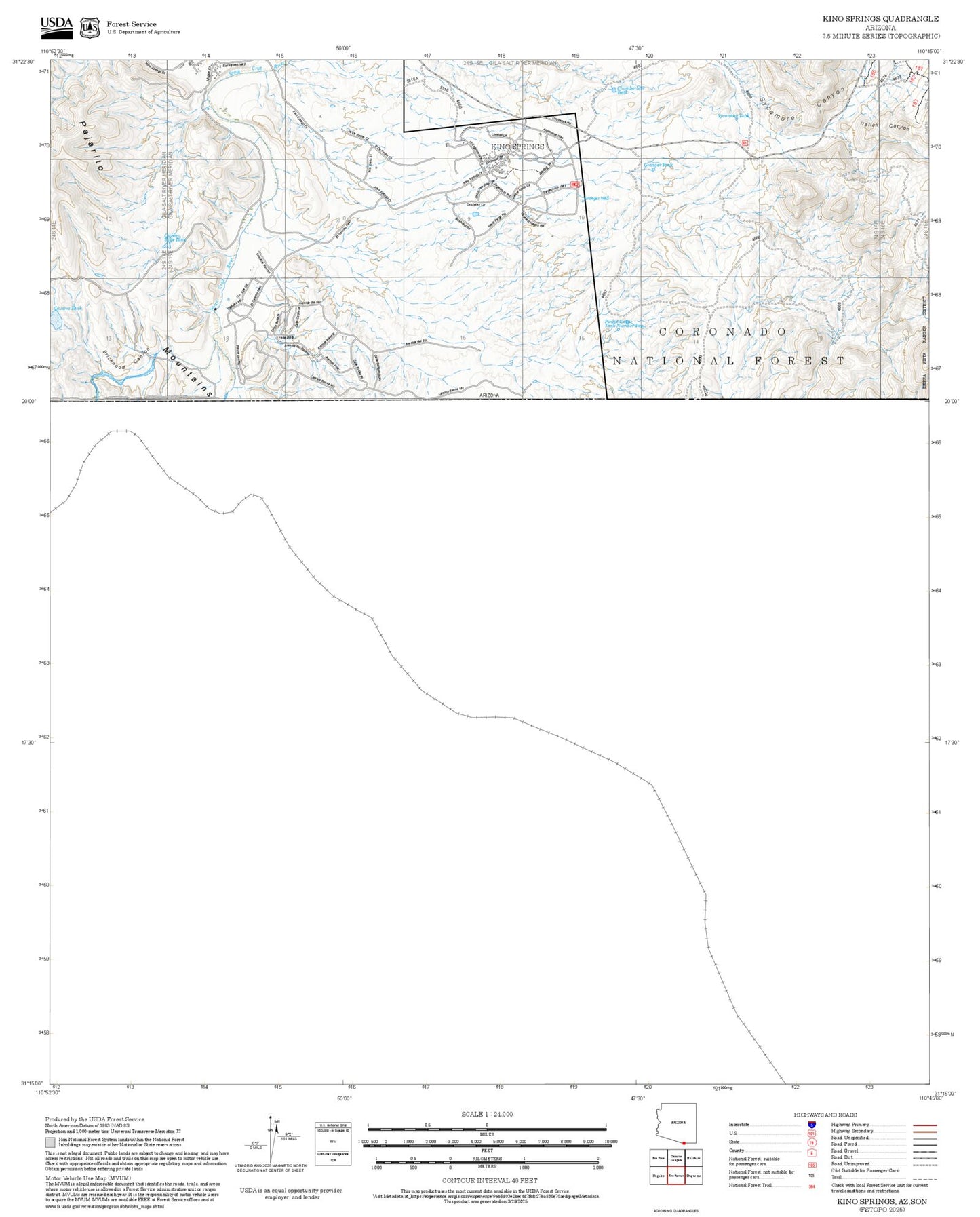 2025 Forest Service Topo Map of Kino Springs Arizona