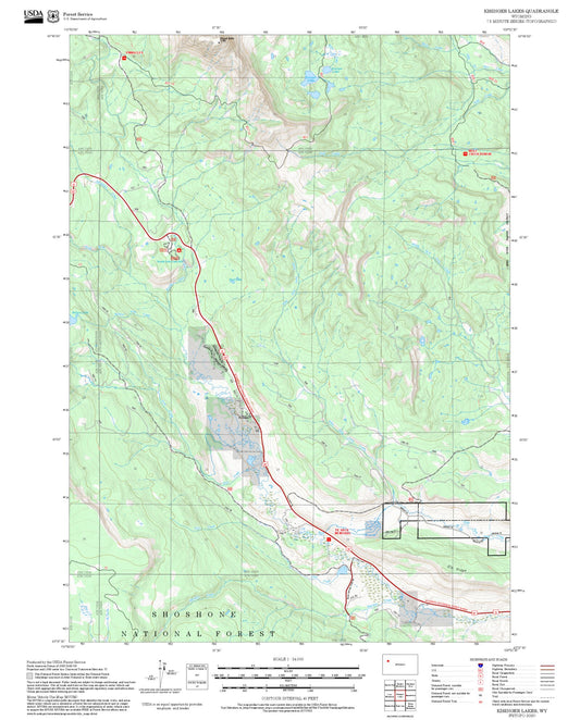2025 Forest Service Topo Map of Kisinger Lakes Wyoming