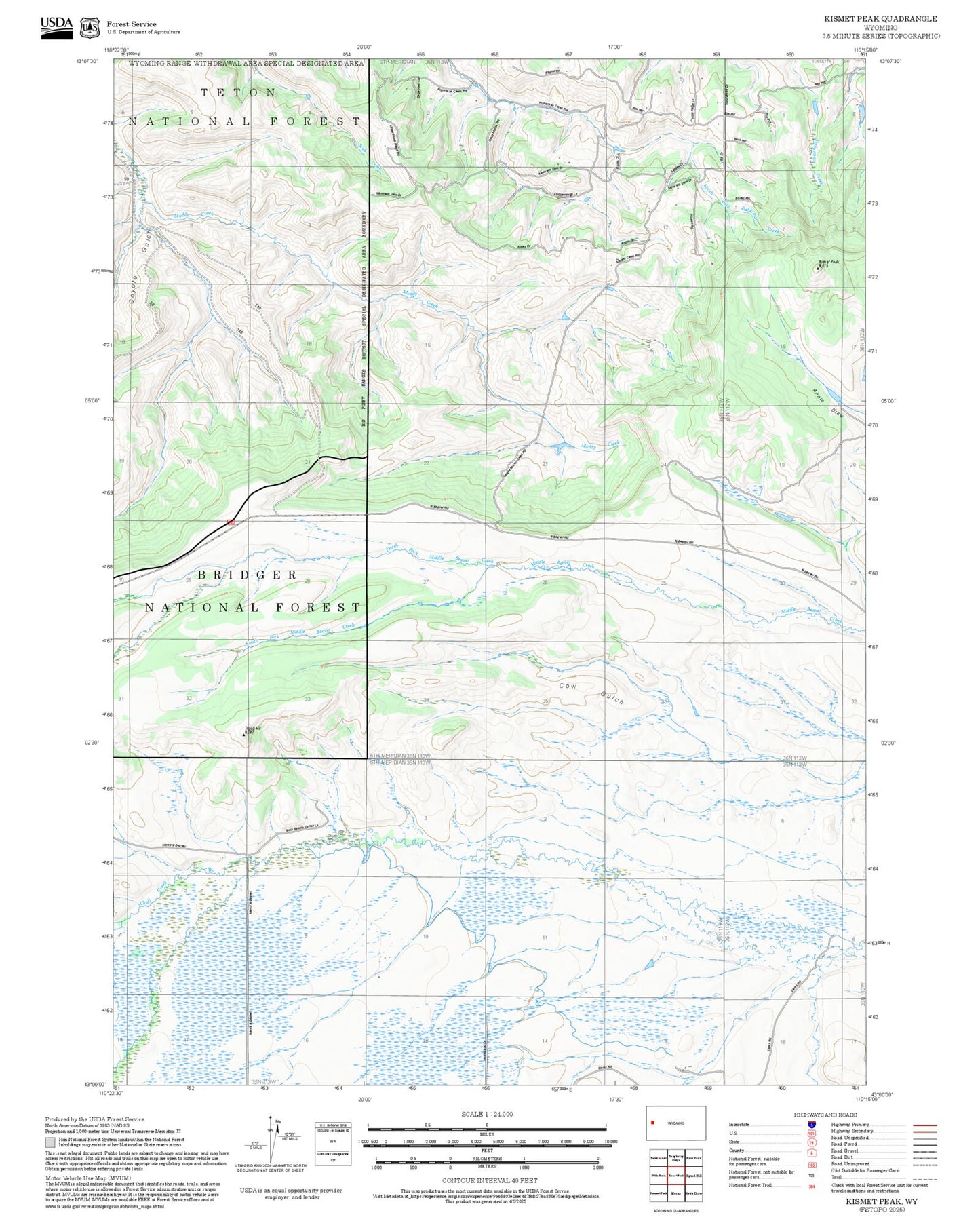 2025 Forest Service Topo Map of Kismet Peak Wyoming
