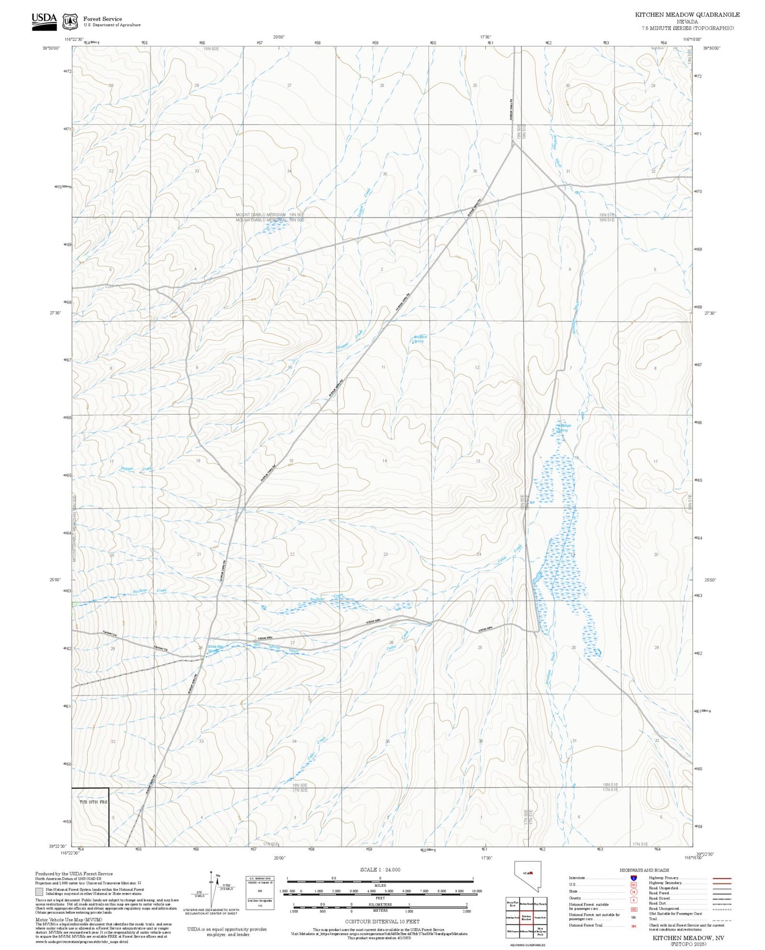 2025 Forest Service Topo Map of Kitchen Meadow Nevada