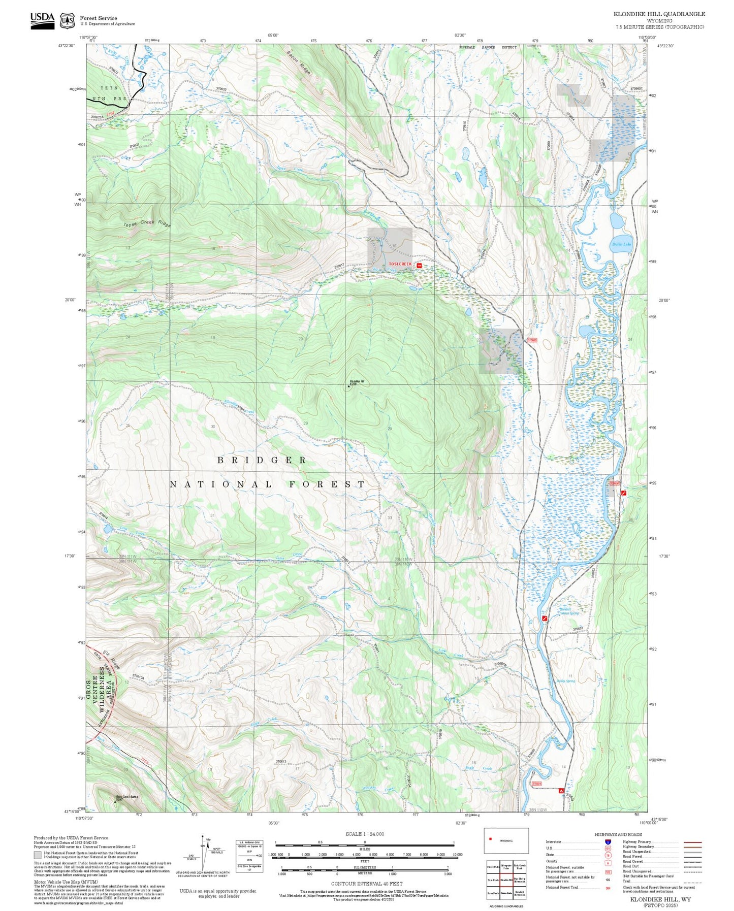2025 Forest Service Topo Map of Klondike Hill Wyoming