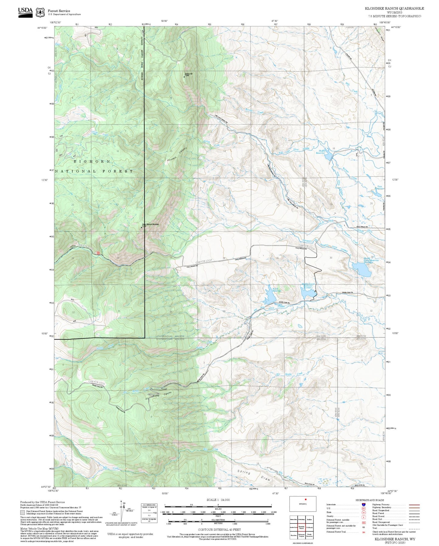 2025 Forest Service Topo Map of Klondike Ranch Wyoming