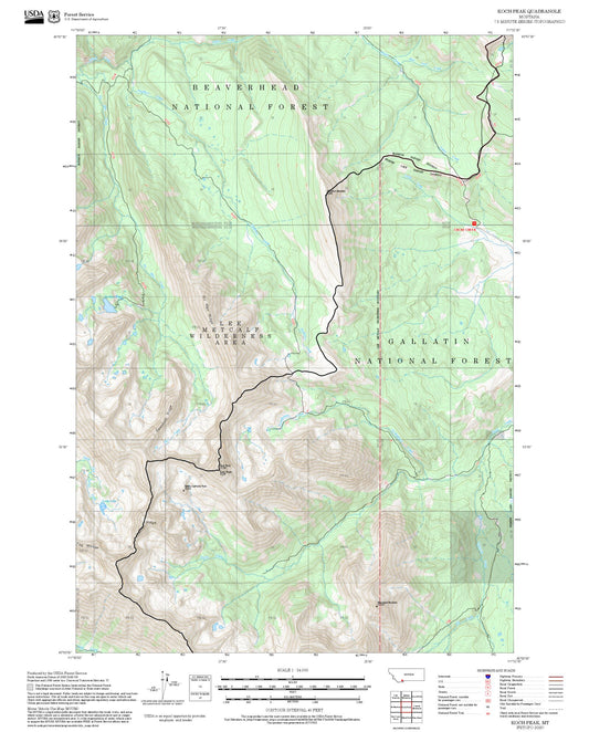 2025 Forest Service Topo Map of Koch Peak Montana