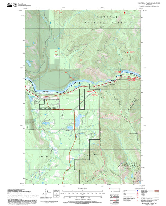 2025 Forest Service Topo Map of Kootenai Falls Montana