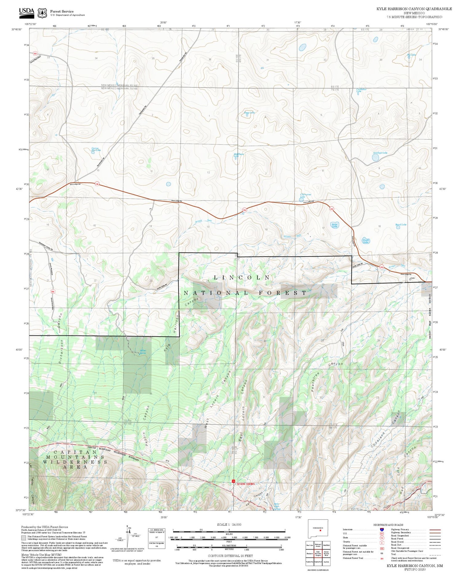 2025 Forest Service Topo Map of Kyle Harrison Canyon New Mexico