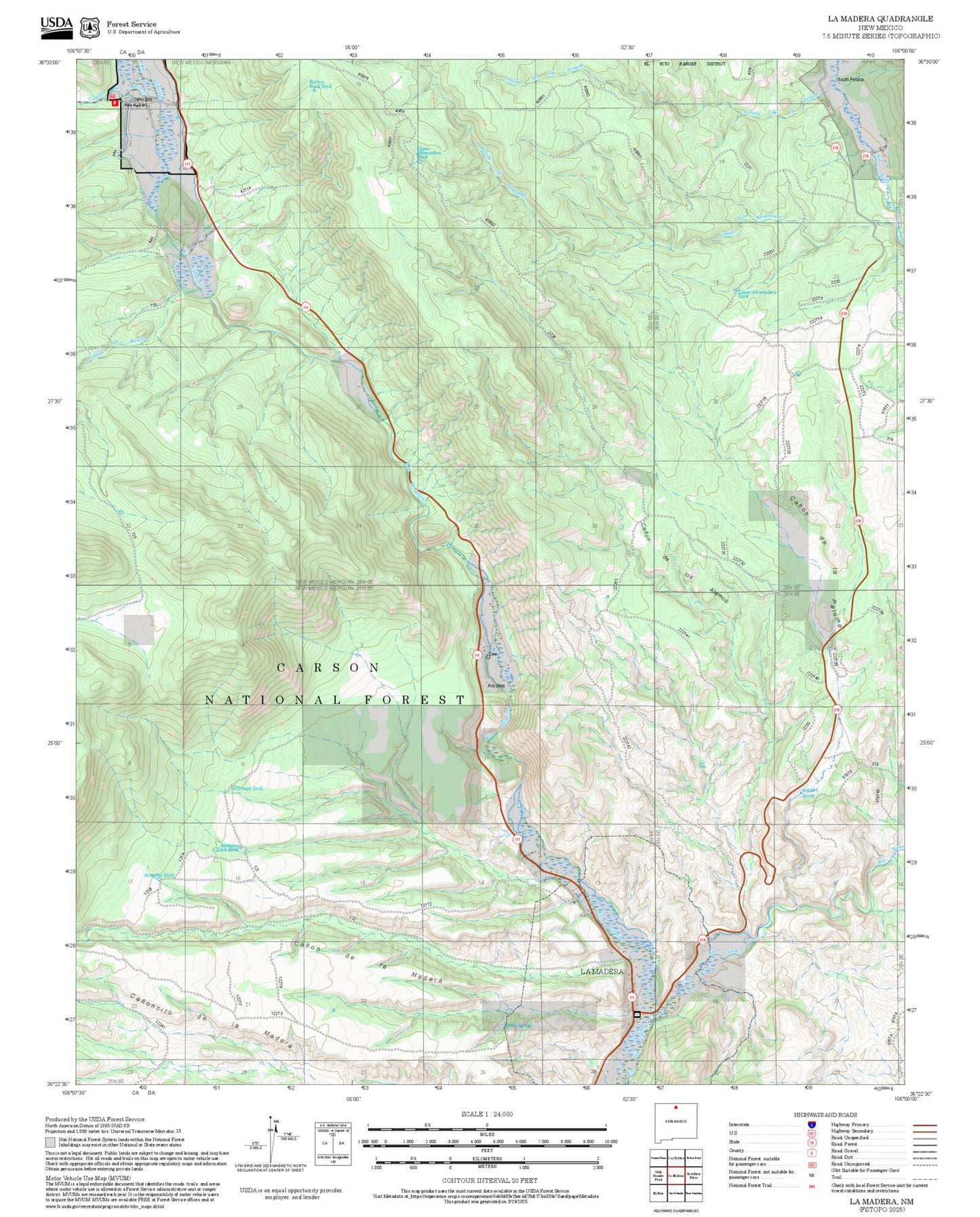 2025 Forest Service Topo Map of La Madera New Mexico