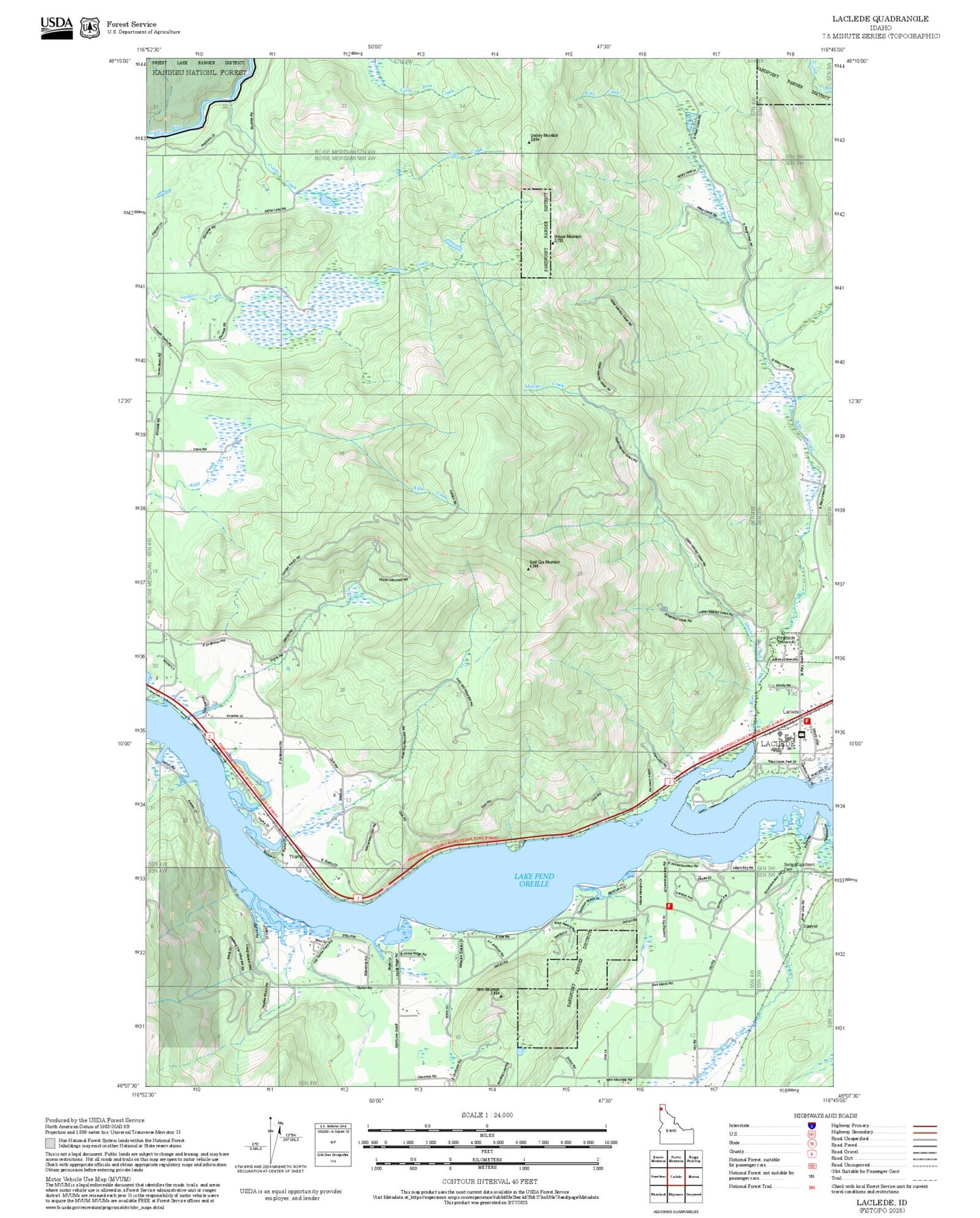 2025 Forest Service Topo Map of Laclede Idaho