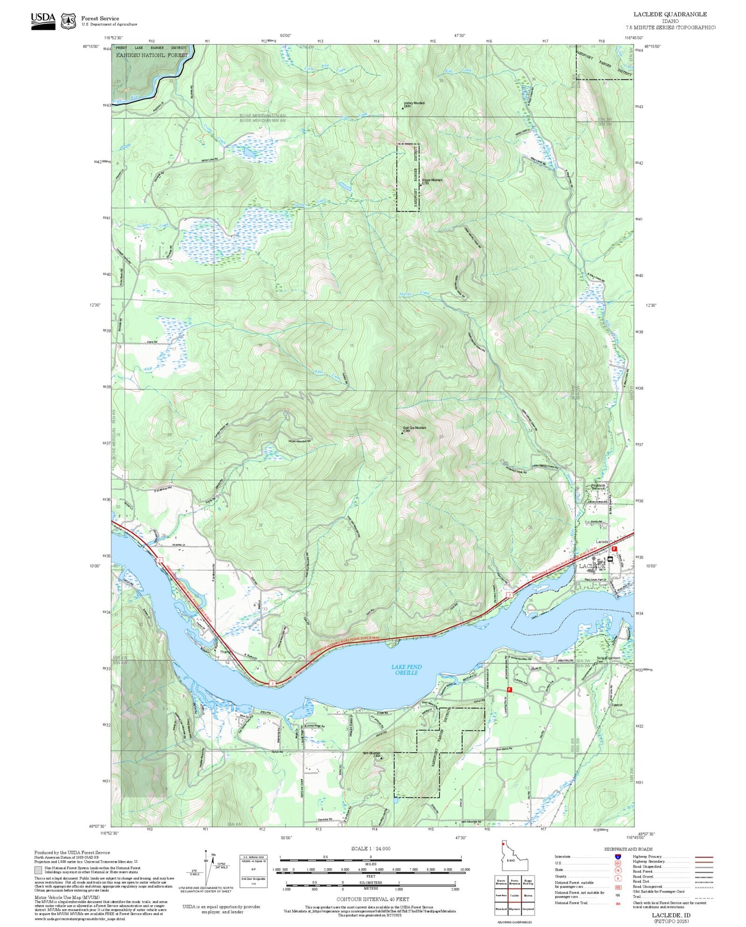 2025 Forest Service Topo Map of Laclede Idaho