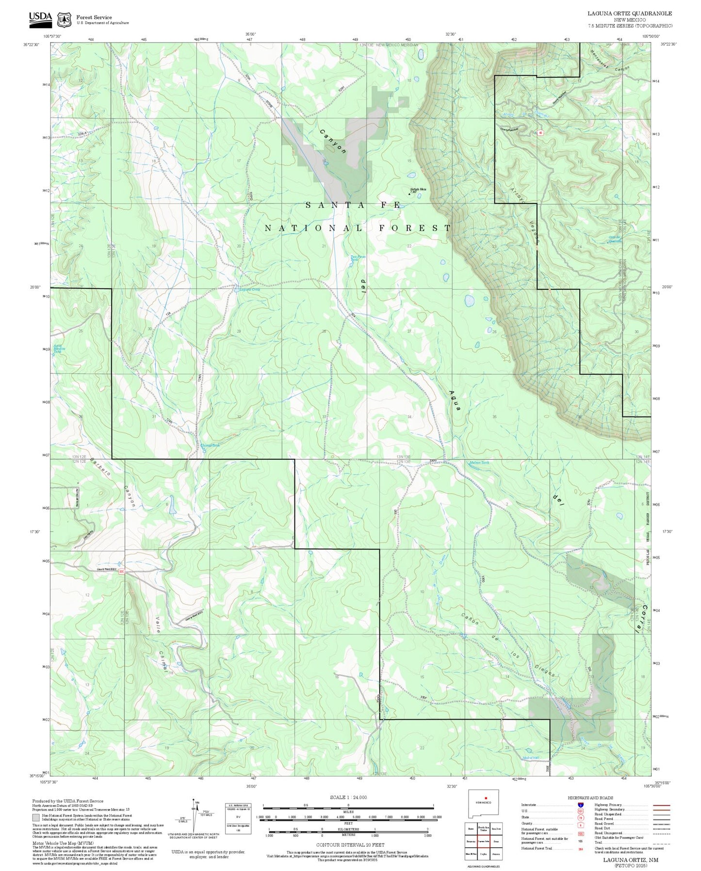 2025 Forest Service Topo Map of Laguna Ortiz New Mexico