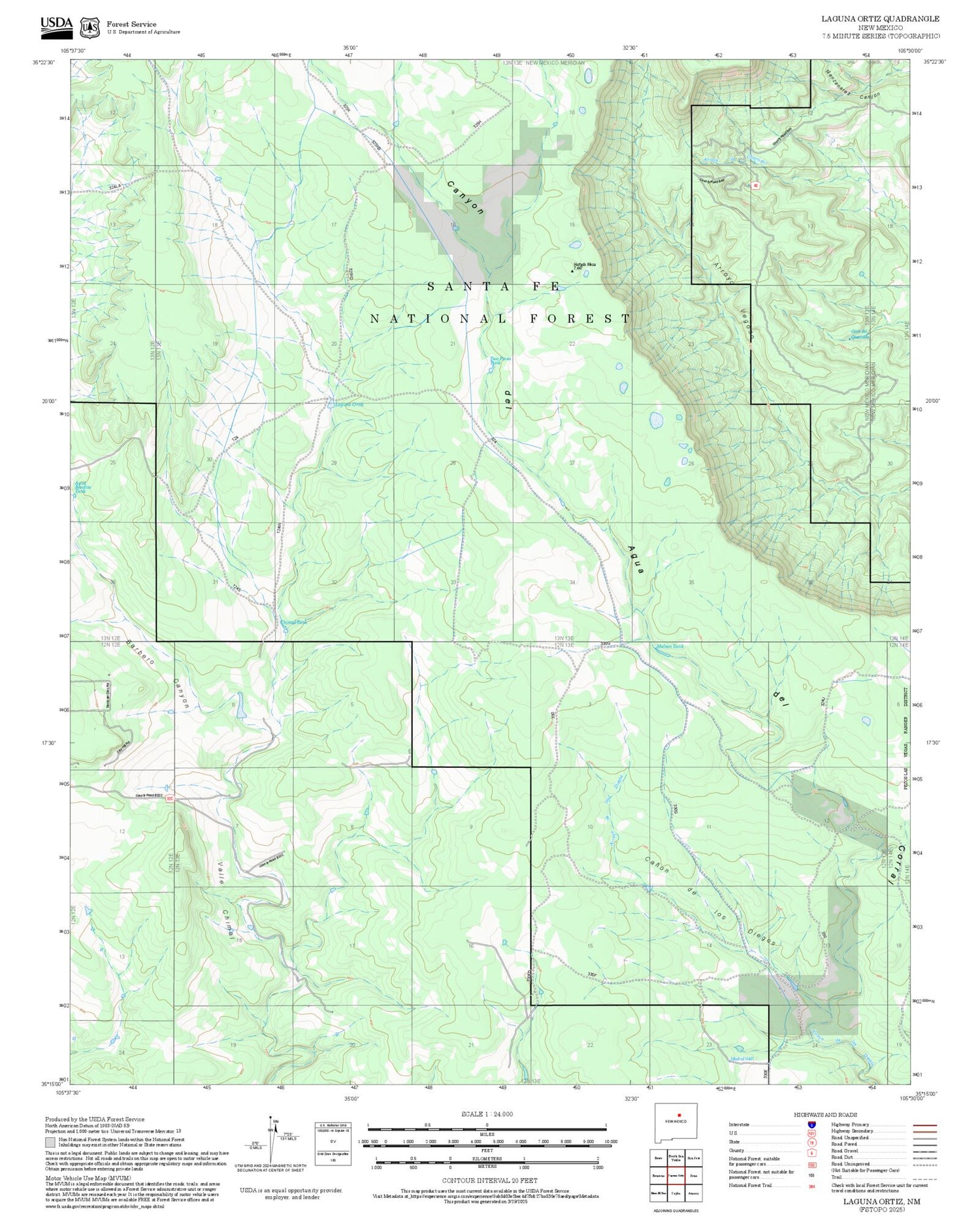 2025 Forest Service Topo Map of Laguna Ortiz New Mexico