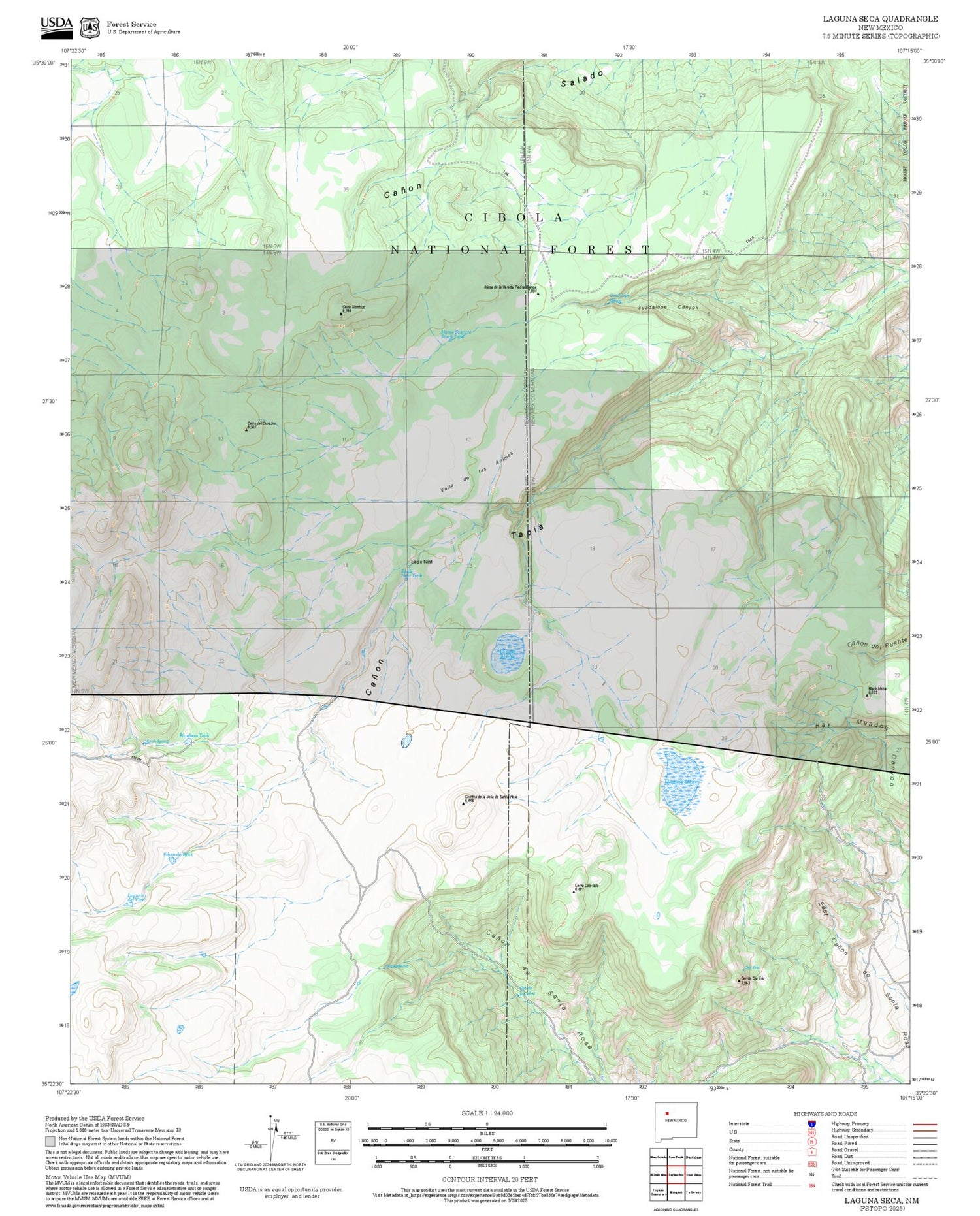 2025 Forest Service Topo Map of Laguna Seca New Mexico