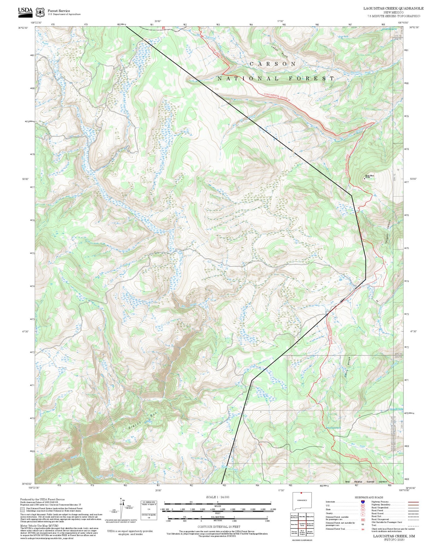 2025 Forest Service Topo Map of Lagunitas Creek New Mexico