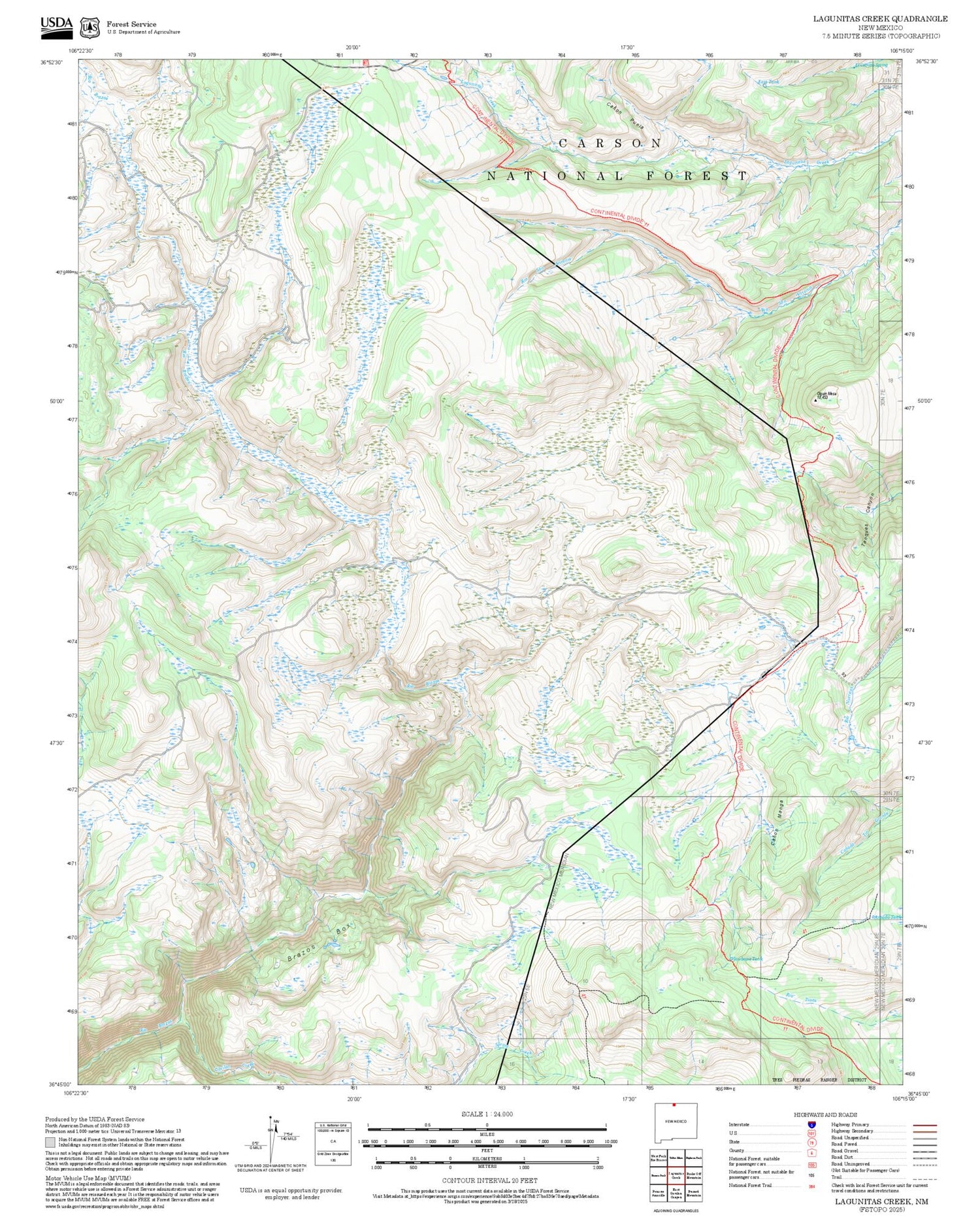 2025 Forest Service Topo Map of Lagunitas Creek New Mexico