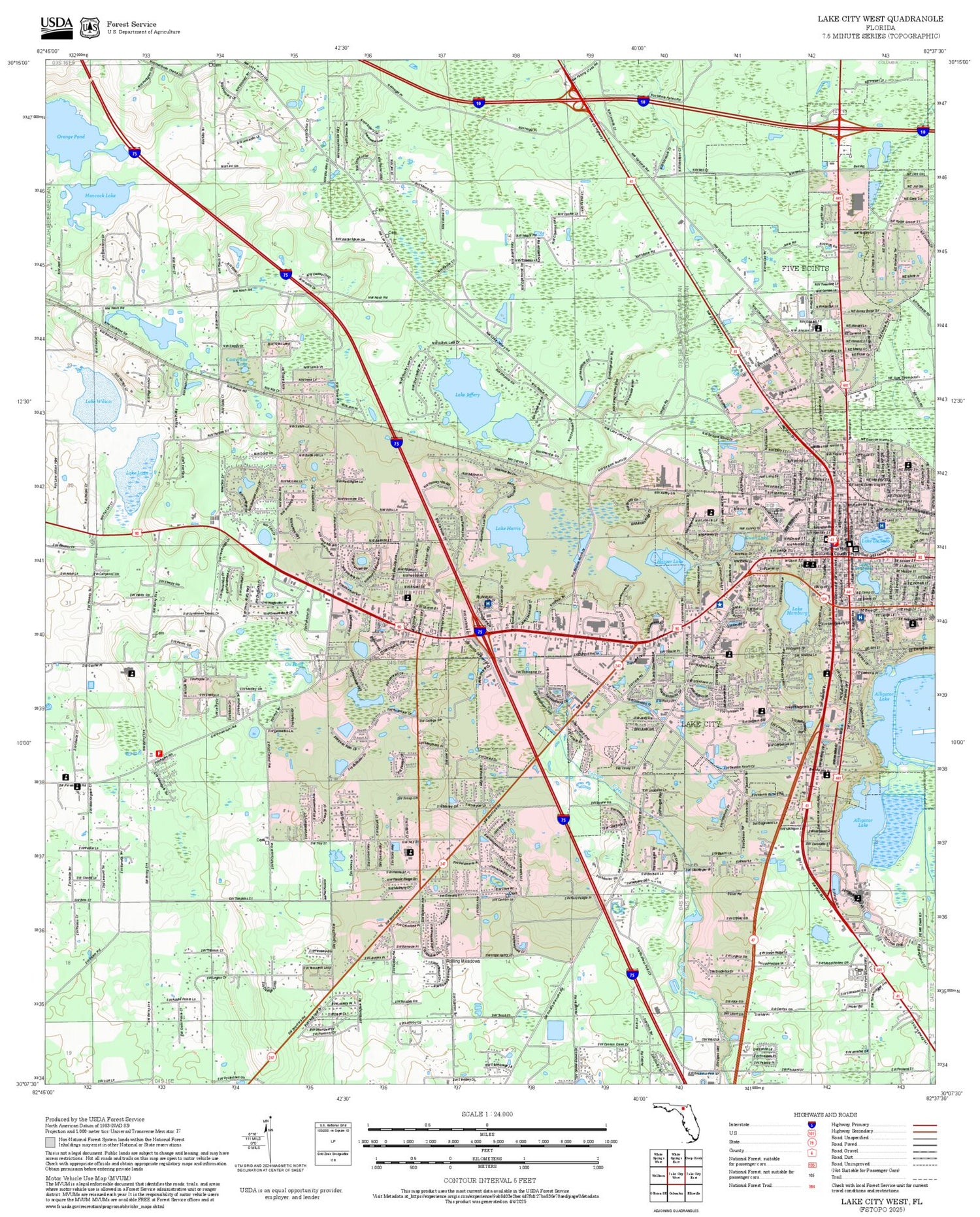 2025 Forest Service Topo Map of Lake City West Florida