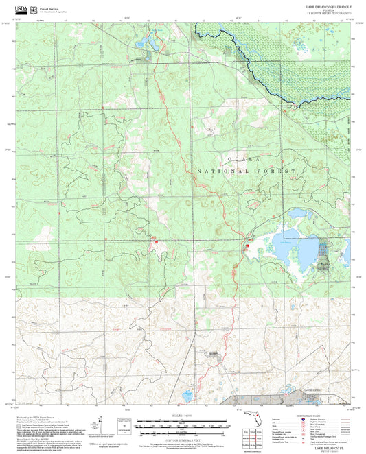 2025 Forest Service Topo Map of Lake Delancy Florida