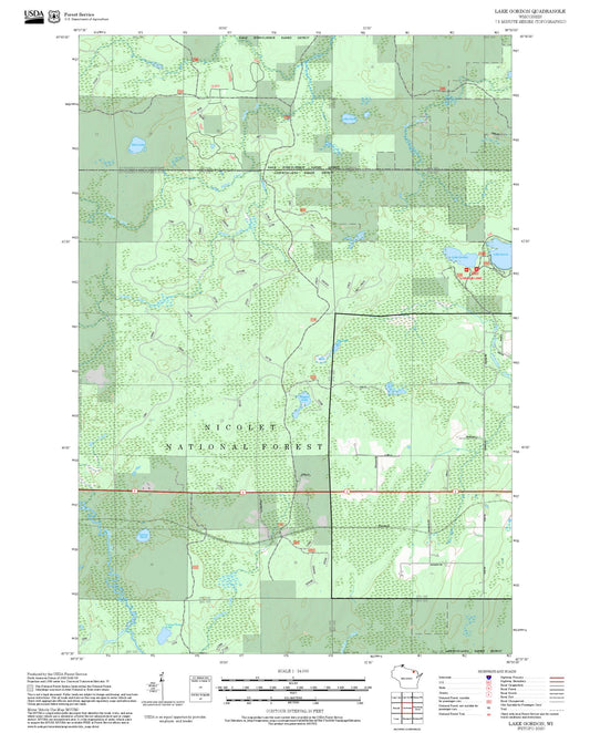 2025 Forest Service Topo Map of Lake Gordon Wisconsin