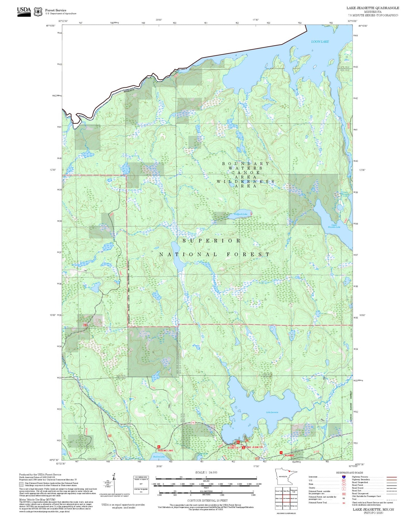 2025 Forest Service Topo Map of Lake Jeanette Minnesota