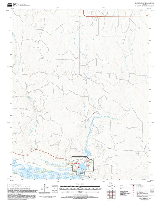 2025 Forest Service Topo Map of Lake Marvin Texas