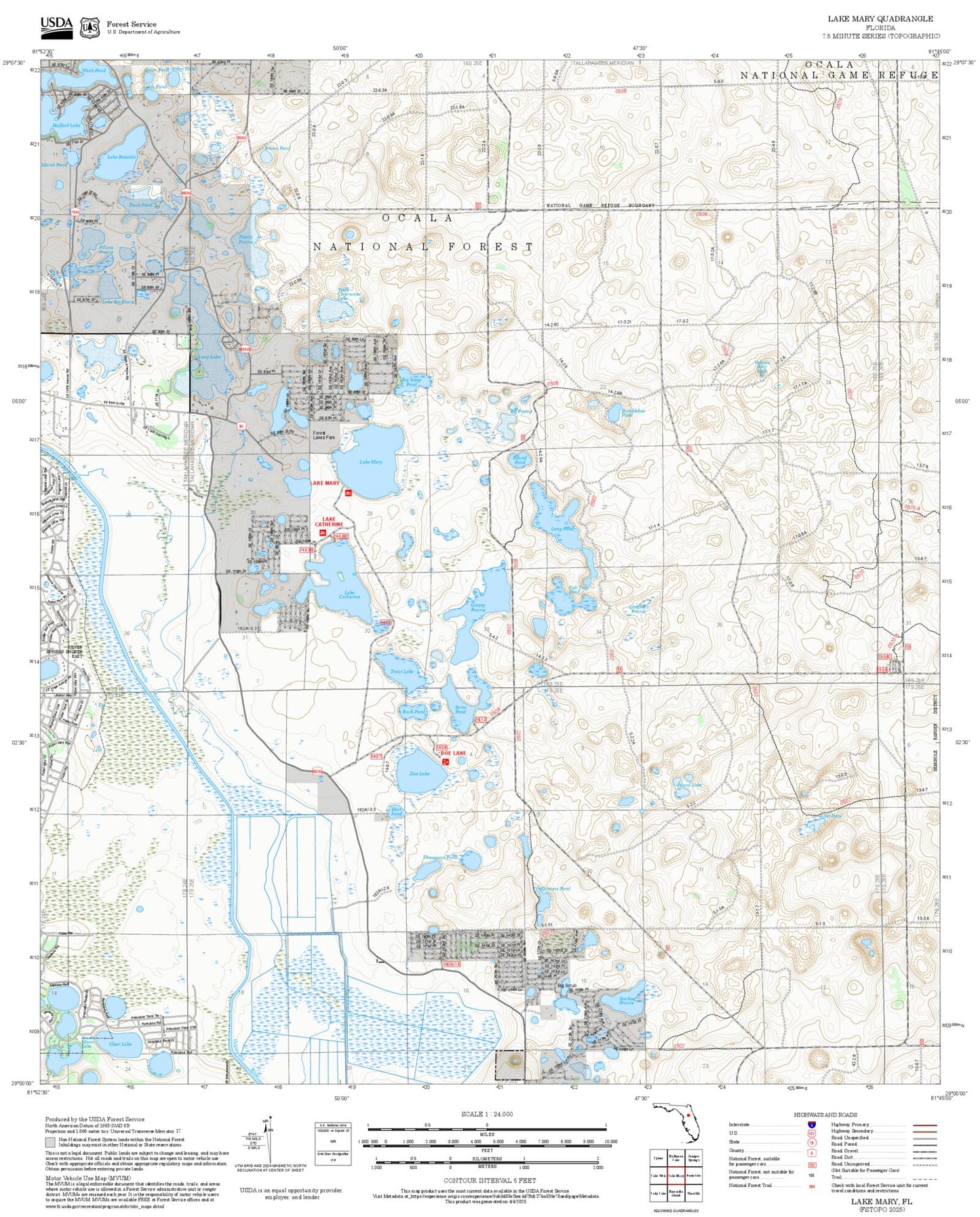 2025 Forest Service Topo Map of Lake Mary Florida
