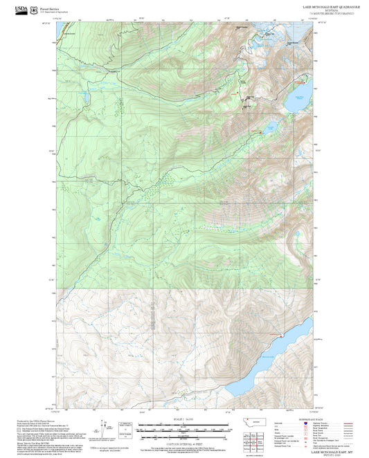 2025 Forest Service Topo Map of Lake McDonald East Montana