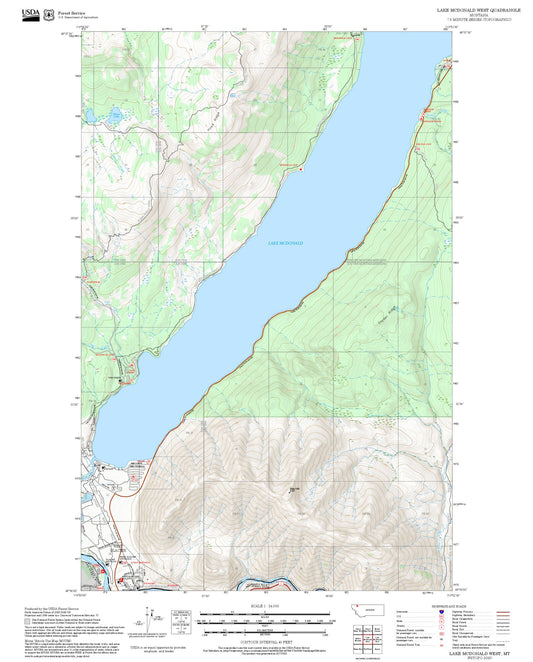 2025 Forest Service Topo Map of Lake McDonald West Montana