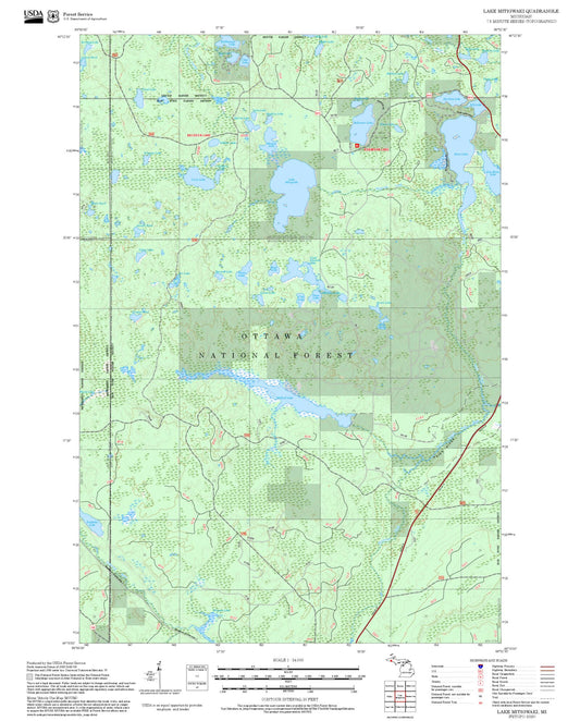 2025 Forest Service Topo Map of Lake Mitigwaki Michigan
