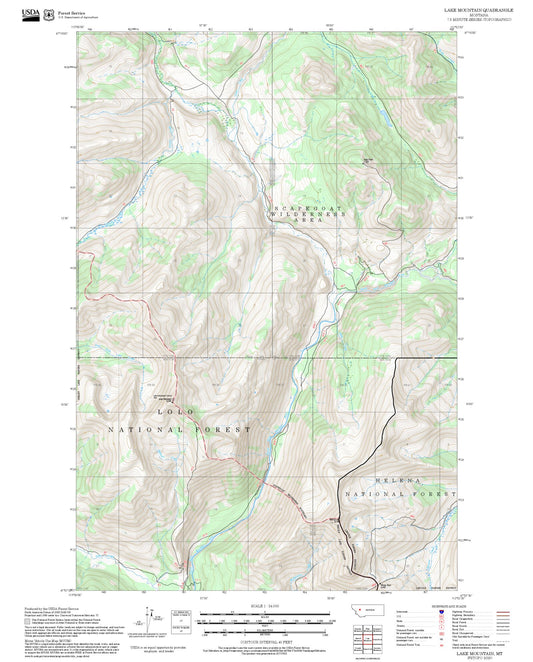 2025 Forest Service Topo Map of Lake Mountain Montana