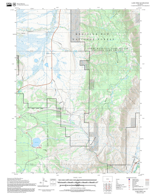 2025 Forest Service Topo Map of Lake Owen Wyoming