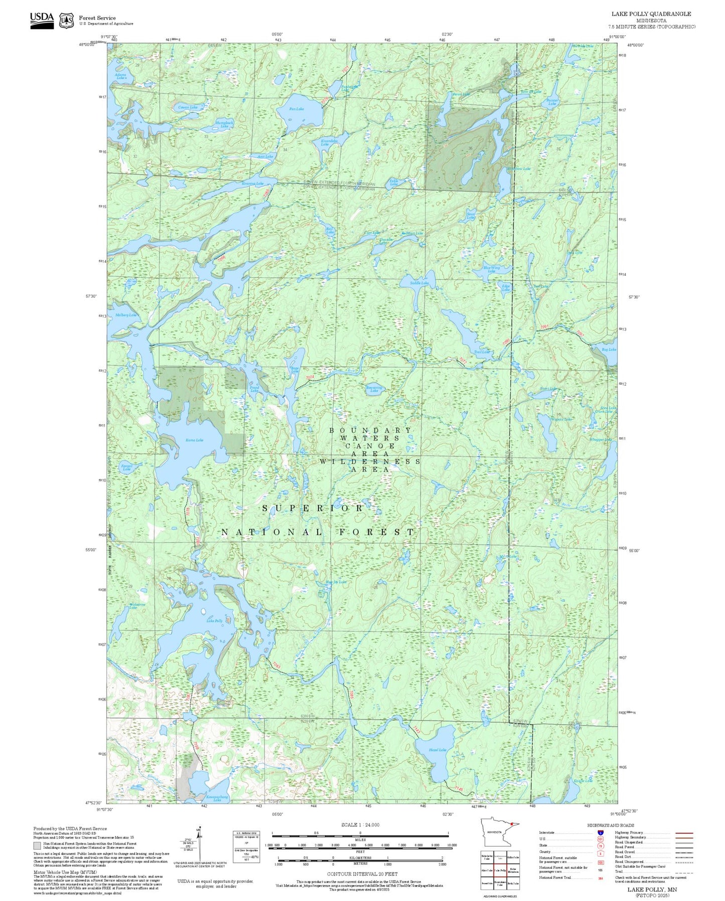 2025 Forest Service Topo Map of Lake Polly Minnesota