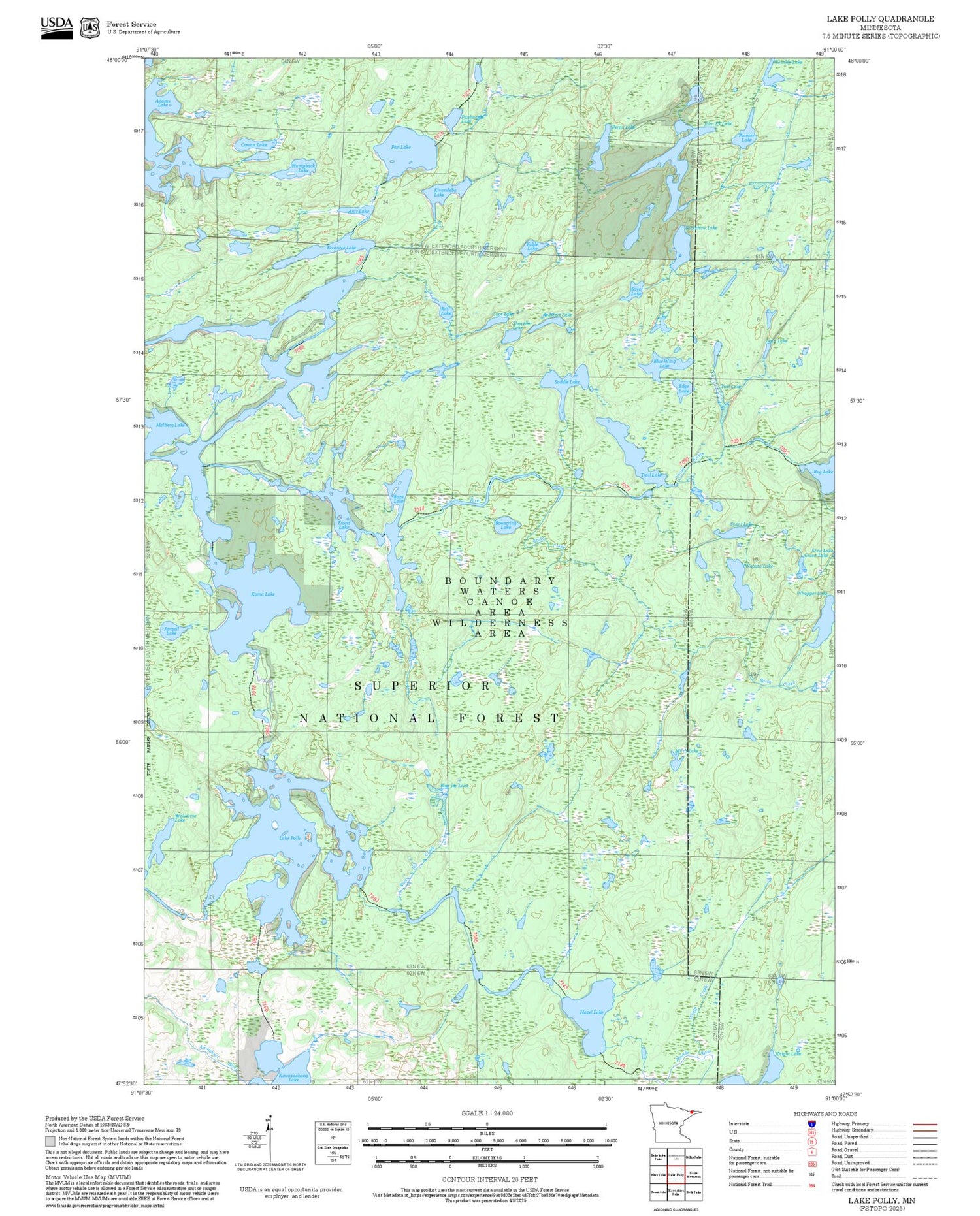 2025 Forest Service Topo Map of Lake Polly Minnesota