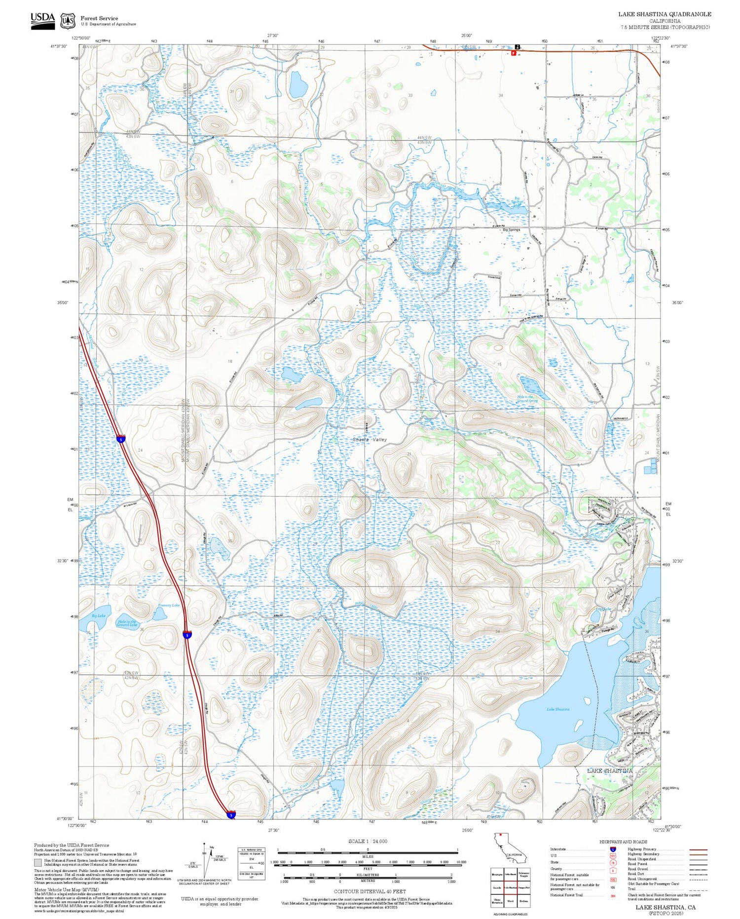 2025 Forest Service Topo Map of Lake Shastina California