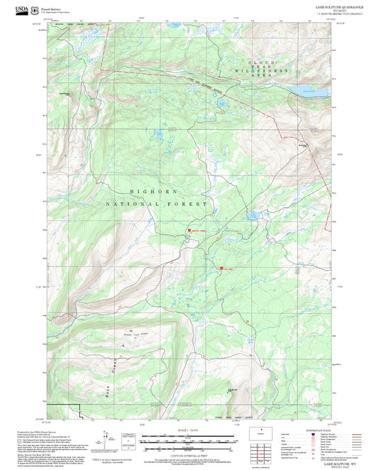 2025 Forest Service Topo Map of Lake Solitude Wyoming