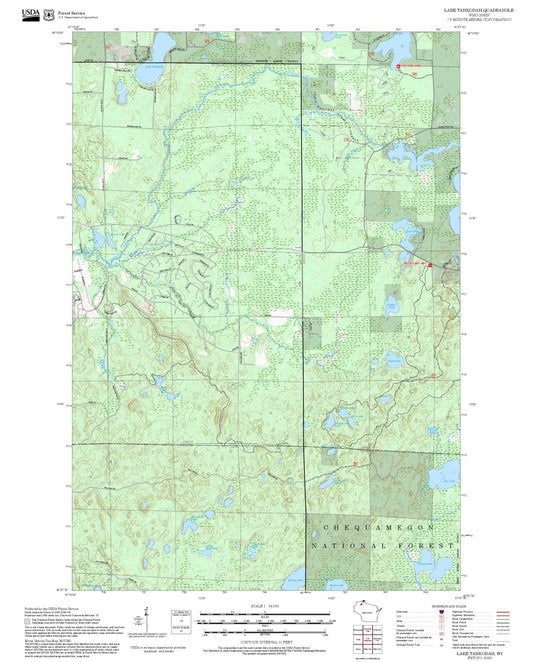 2025 Forest Service Topo Map of Lake Tahkodah Wisconsin