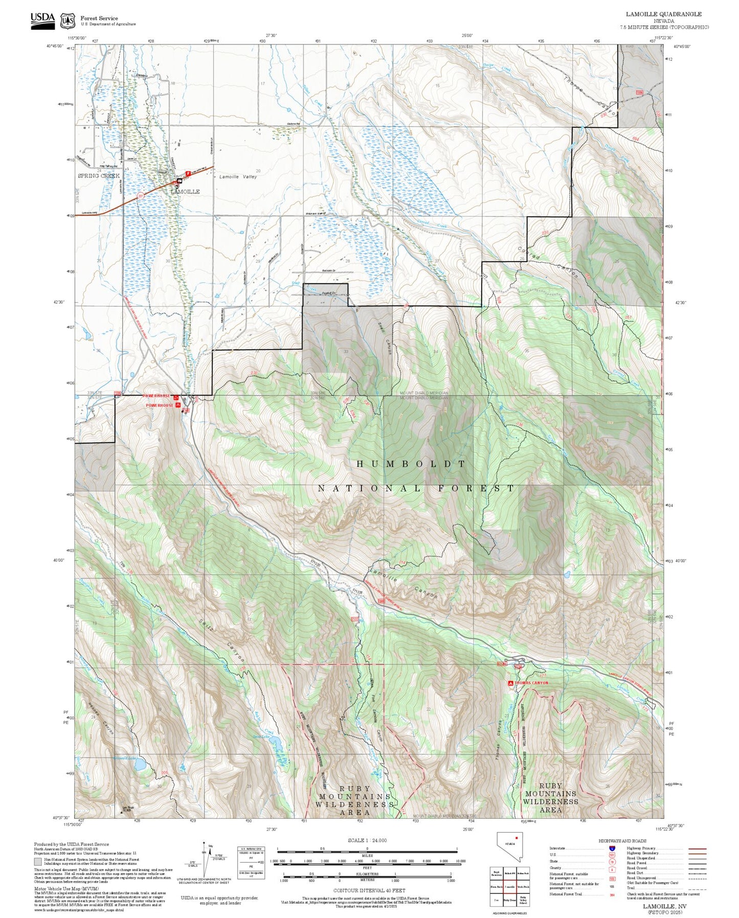 2025 Forest Service Topo Map of Lamoille Nevada