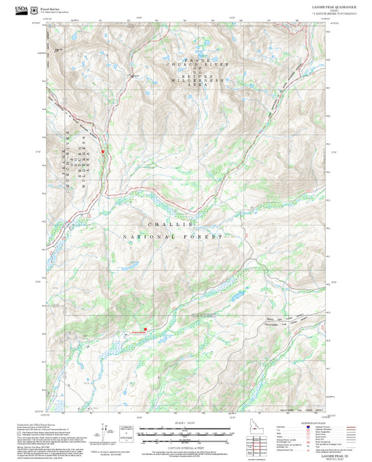 2025 Forest Service Topo Map of Langer Peak Idaho