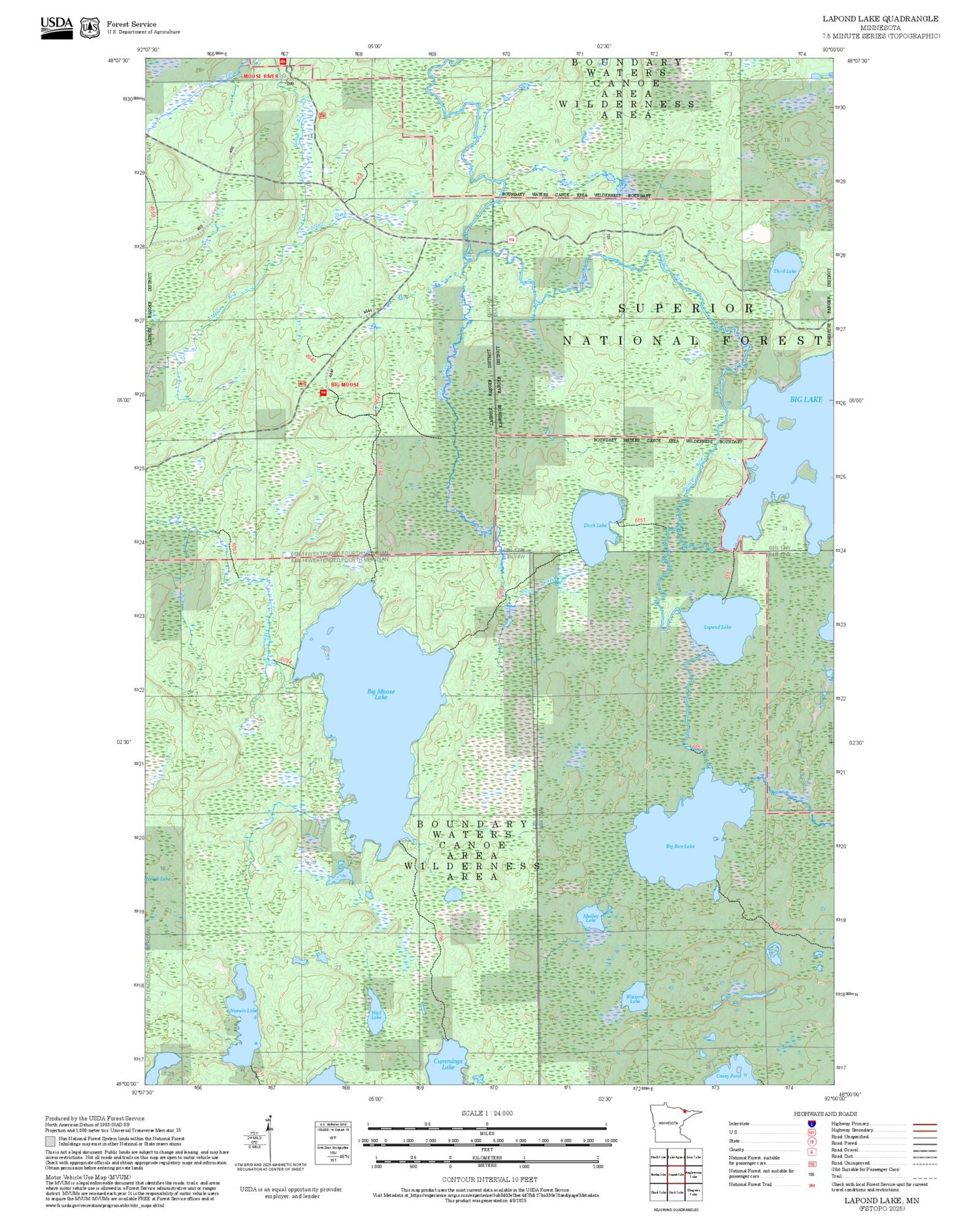 2025 Forest Service Topo Map of Lapond Lake Minnesota