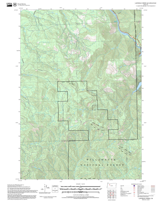 2025 Forest Service Topo Map of Lawhead Creek Oregon