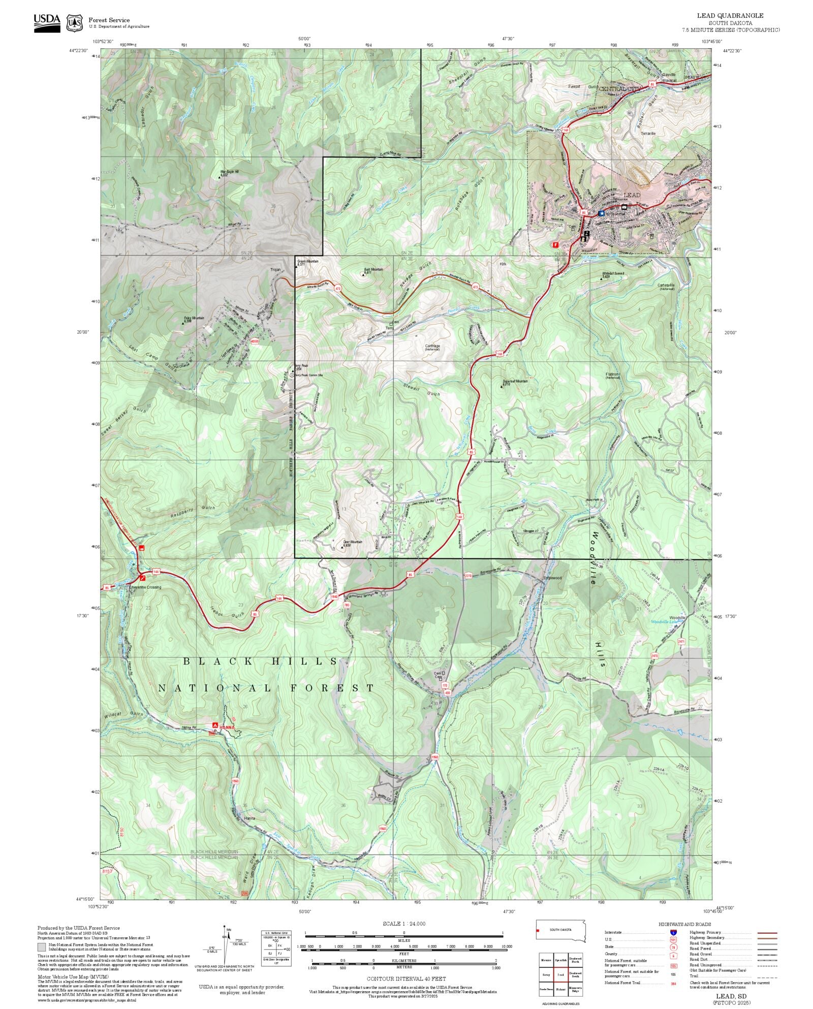 2025 Forest Service Topo Map of Lead South Dakota – MyTopo Map Store