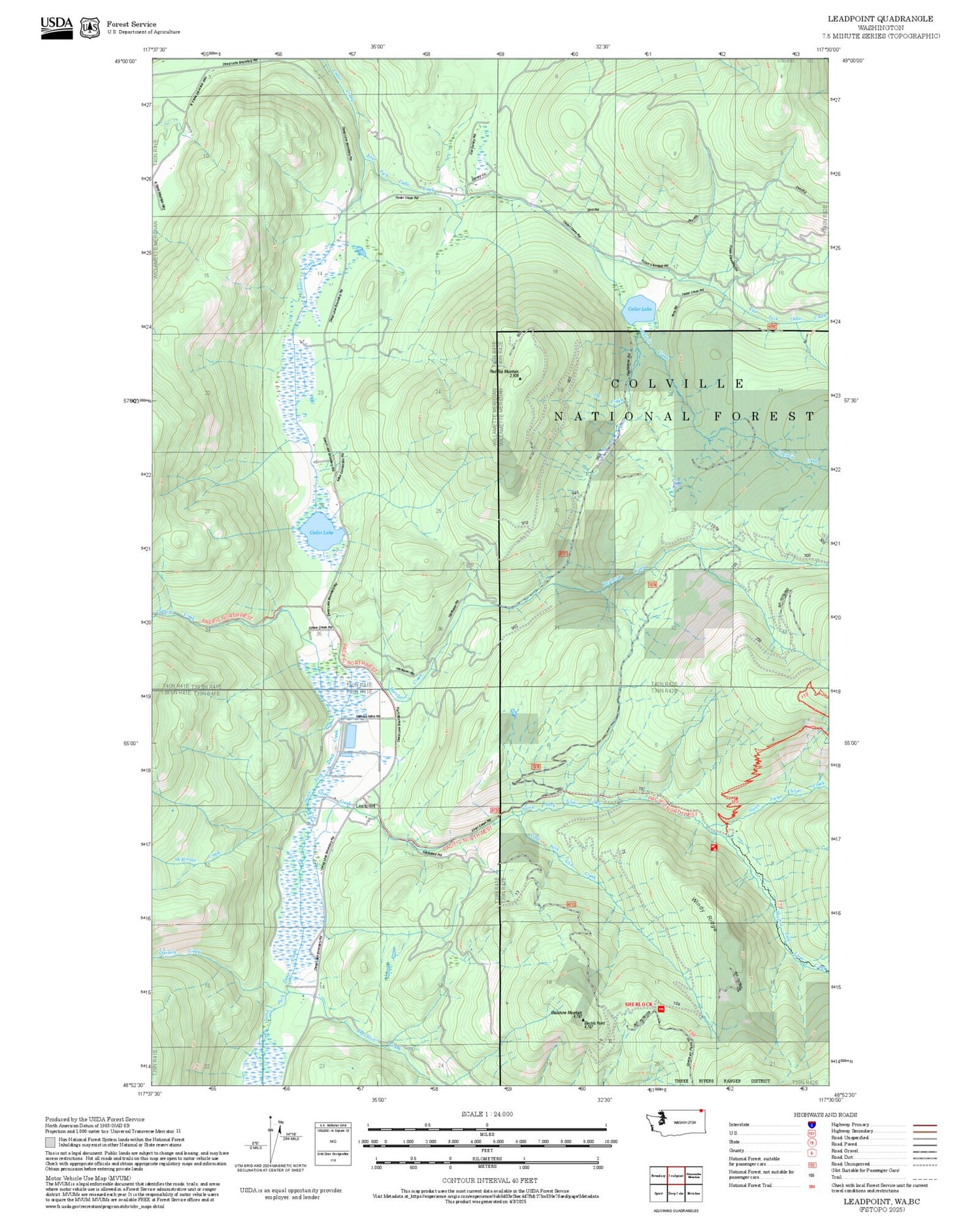 2025 Forest Service Topo Map of Leadpoint Washington
