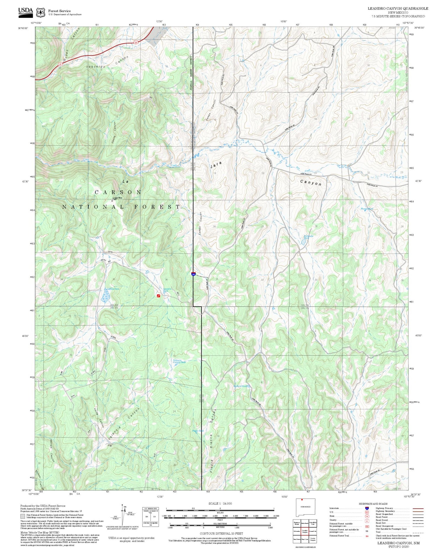 2025 Forest Service Topo Map of Leandro Canyon New Mexico