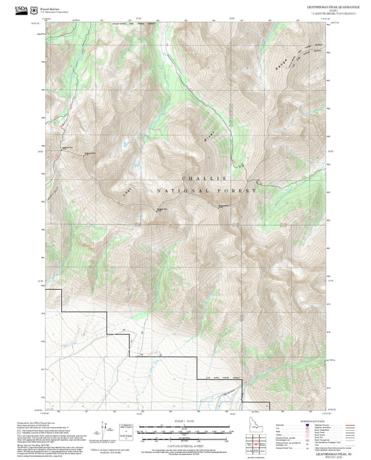 2025 Forest Service Topo Map of Leatherman Peak Idaho